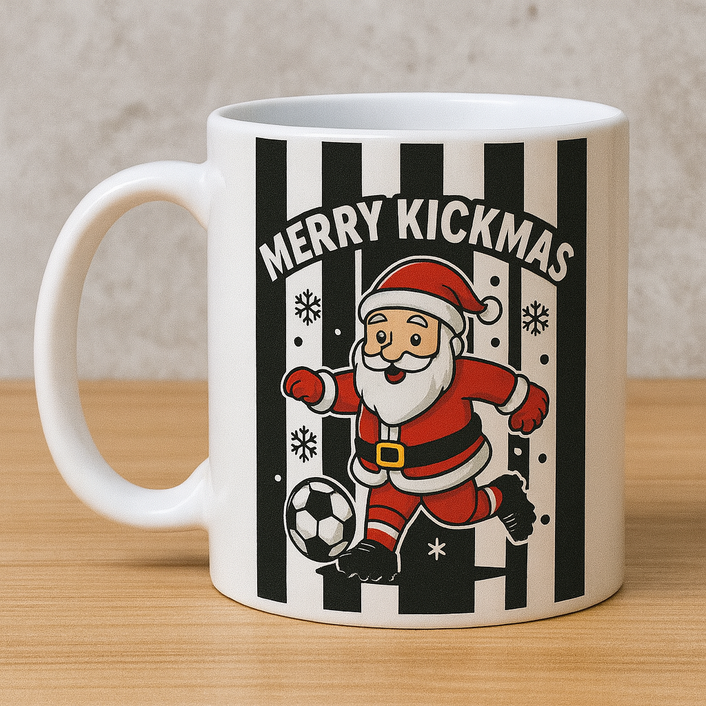 🎅 Merry Kickmas Football Mug – Personalised Santa Footballer Cup | Funny Christmas Gift for Football Fans | ANY CLUB