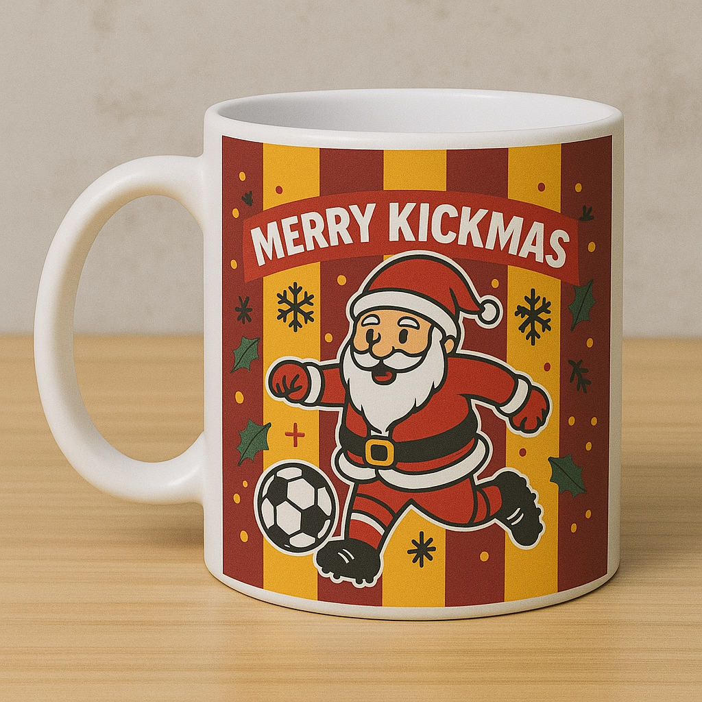🎅 Merry Kickmas Football Mug – Personalised Santa Footballer Cup | Funny Christmas Gift for Football Fans | ANY CLUB