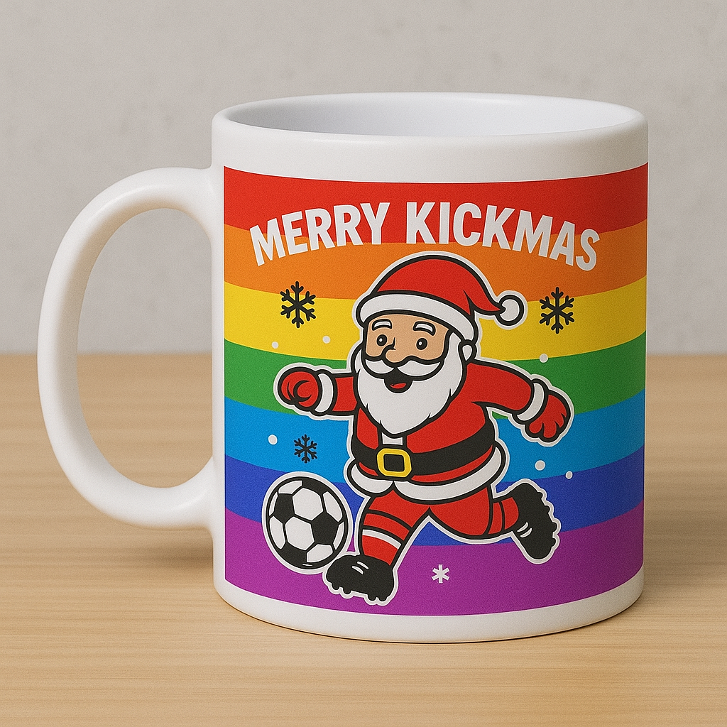 🎅 Merry Kickmas Football Mug – Personalised Santa Footballer Cup | Funny Christmas Gift for Football Fans | ANY CLUB