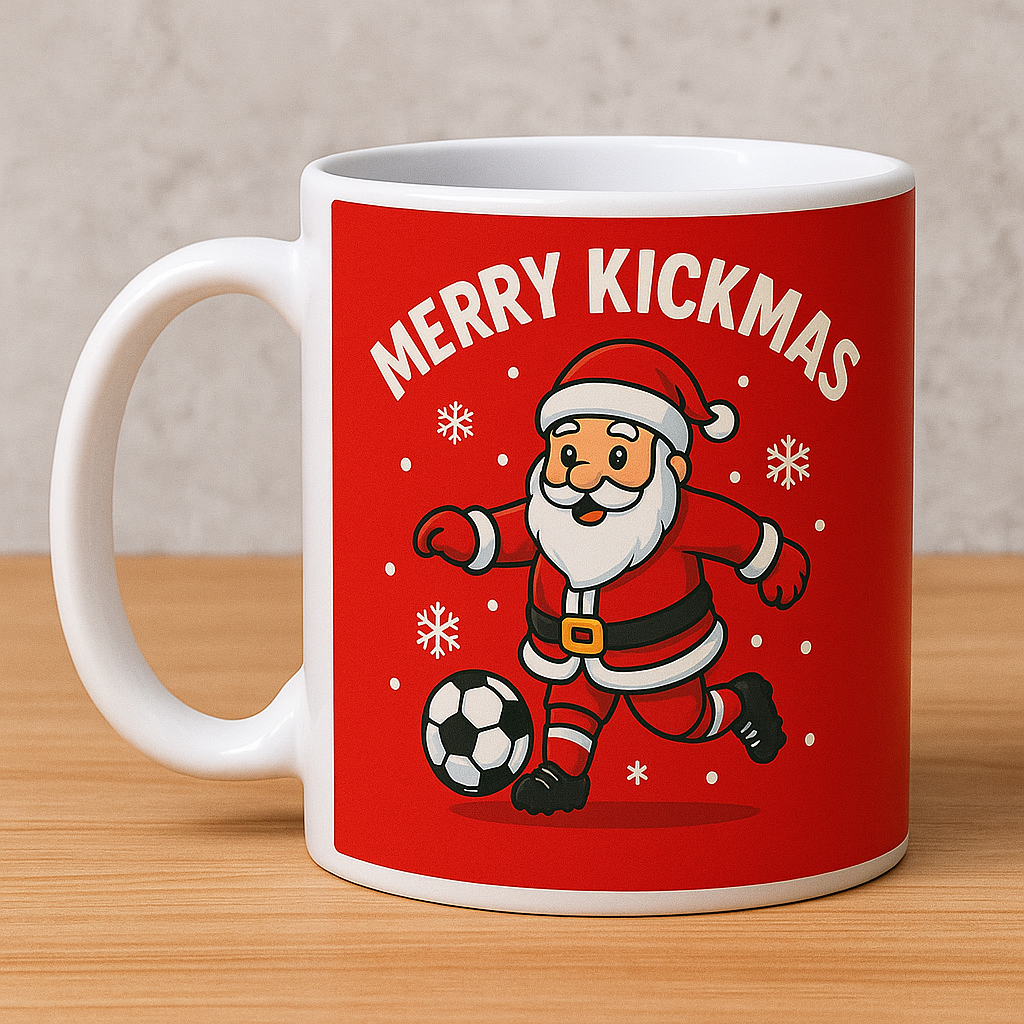 🎅 Merry Kickmas Football Mug – Personalised Santa Footballer Cup | Funny Christmas Gift for Football Fans | ANY CLUB