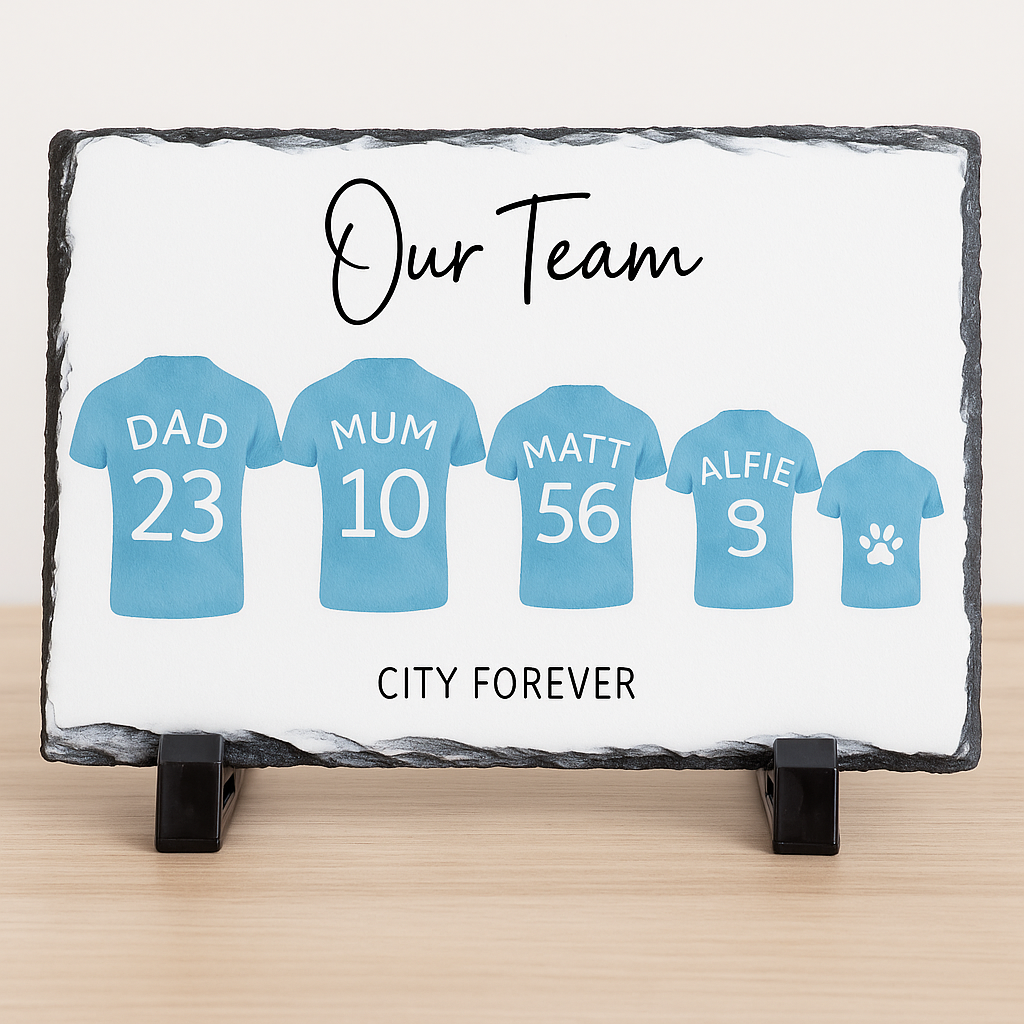 Personalised Family Football Slate | Custom “Our Team” Shirt Design