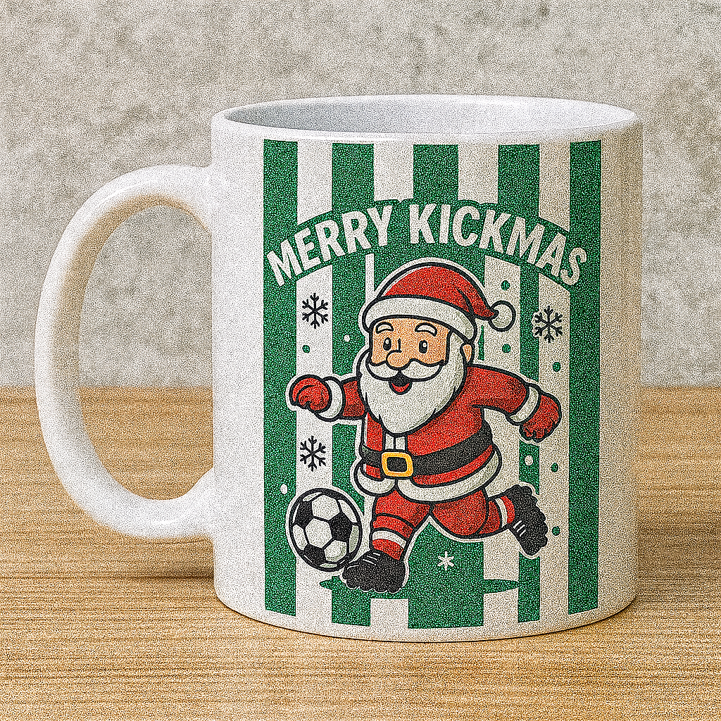🎅 Merry Kickmas Football Mug – Personalised Santa Footballer Cup | Funny Christmas Gift for Football Fans | ANY CLUB