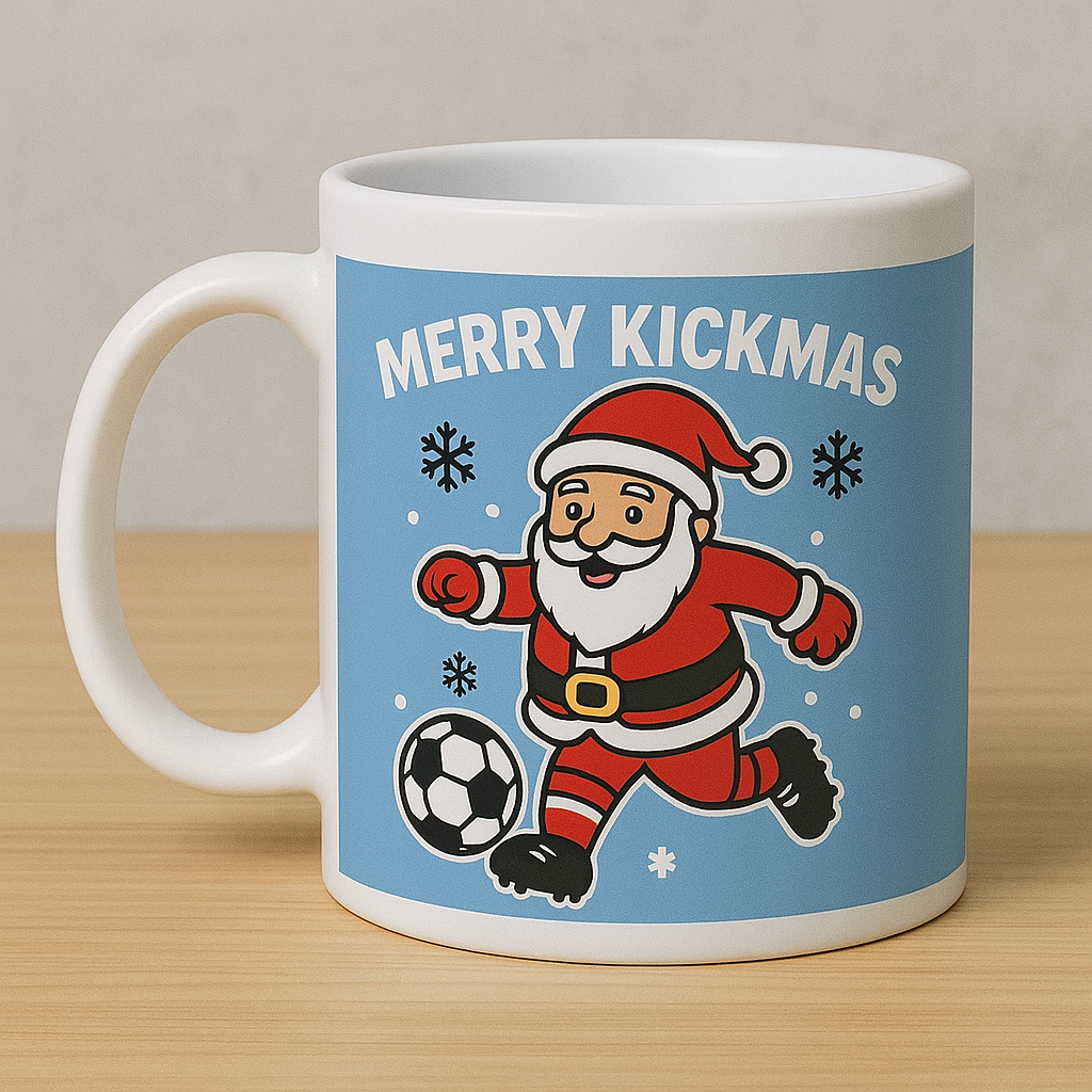 🎅 Merry Kickmas Football Mug – Personalised Santa Footballer Cup | Funny Christmas Gift for Football Fans | ANY CLUB