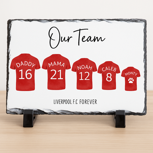Personalised Family Football Slate | Custom “Our Team” Shirt Design