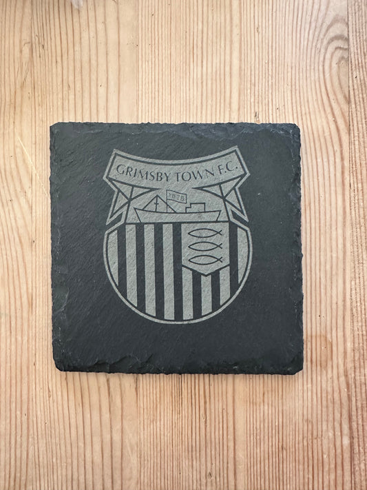 Custom Football badge coaster on Slate